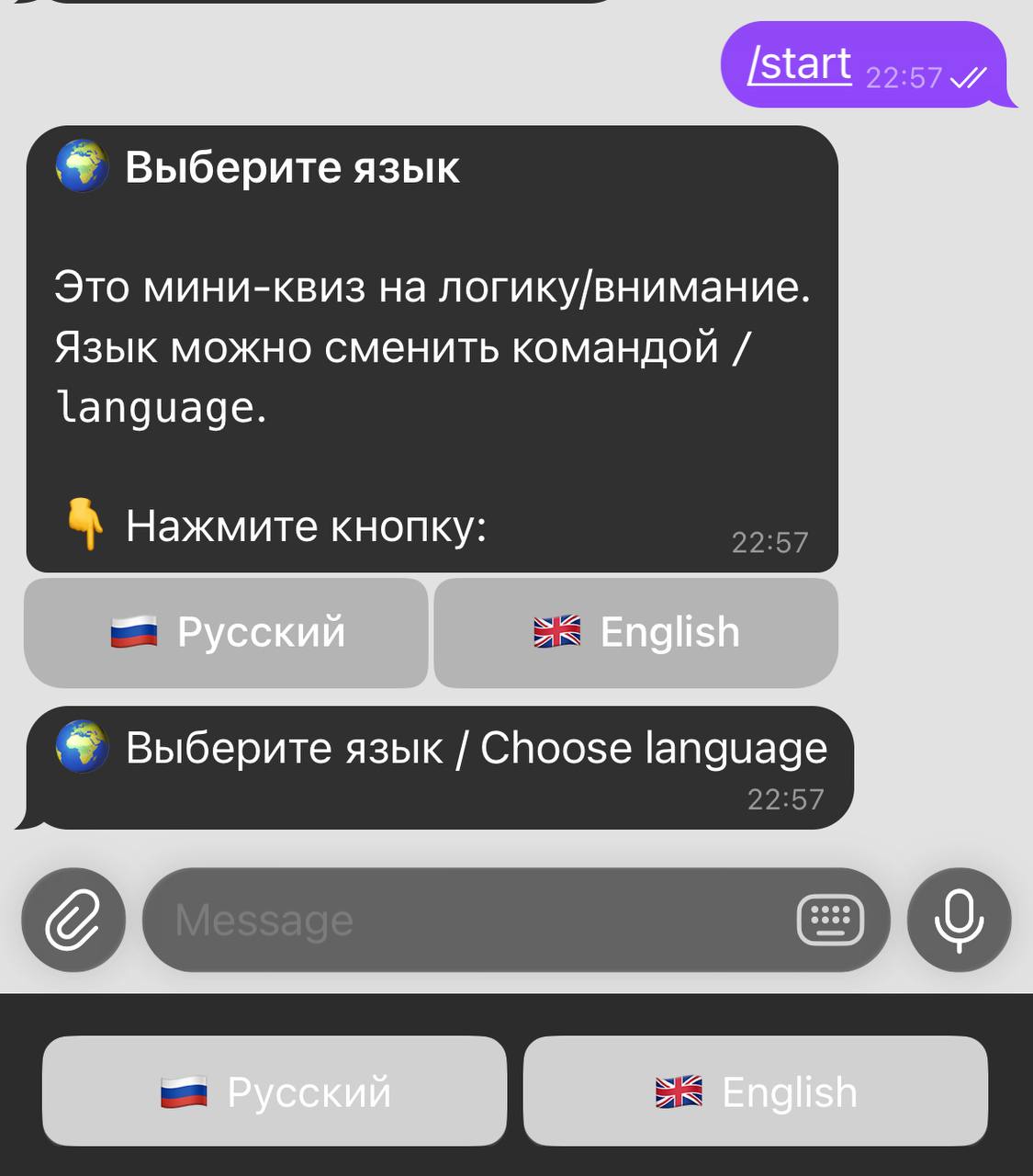 Language selection RU/EN
