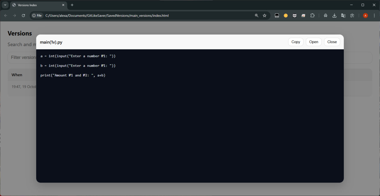Code preview with Copy